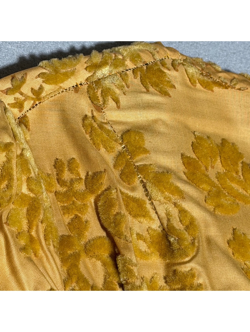 Vintage Mustard Yellow Velvet Burnout Maxi Jacket Dress with 3/4 Sleeves - Picture 8 of 8